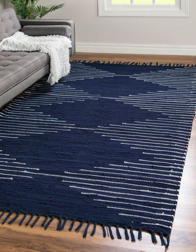 Navy Blue 6' 1 x 9' Chindi Cotton Rectangle Area Rug Interior Design Home Decor Carpet Mat for Sale at Rug Engine