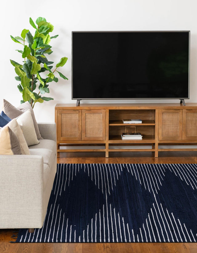 Navy Blue 9' x 12' Chindi Cotton Rectangle Area Rug Interior Design Home Decor Carpet Mat for Sale at Rug Engine