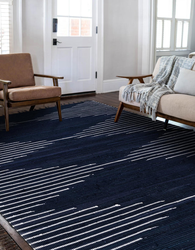 Navy Blue 7' 10 x 10' Chindi Cotton Rectangle Area Rug Interior Design Home Decor Carpet Mat for Sale at Rug Engine