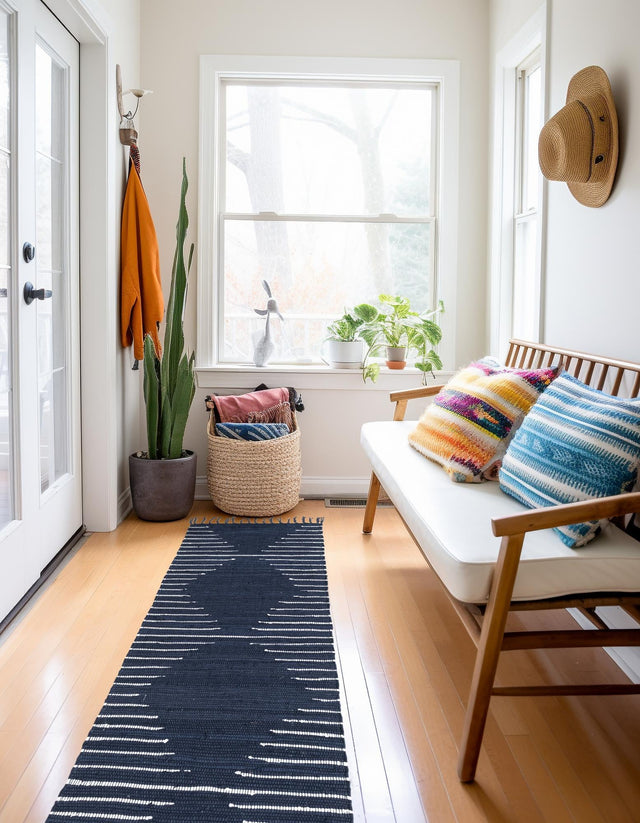 Navy Blue 2' 2 x 6' 1 Chindi Cotton Runner Area Rug Interior Design Home Decor Carpet Mat for Sale at Rug Engine