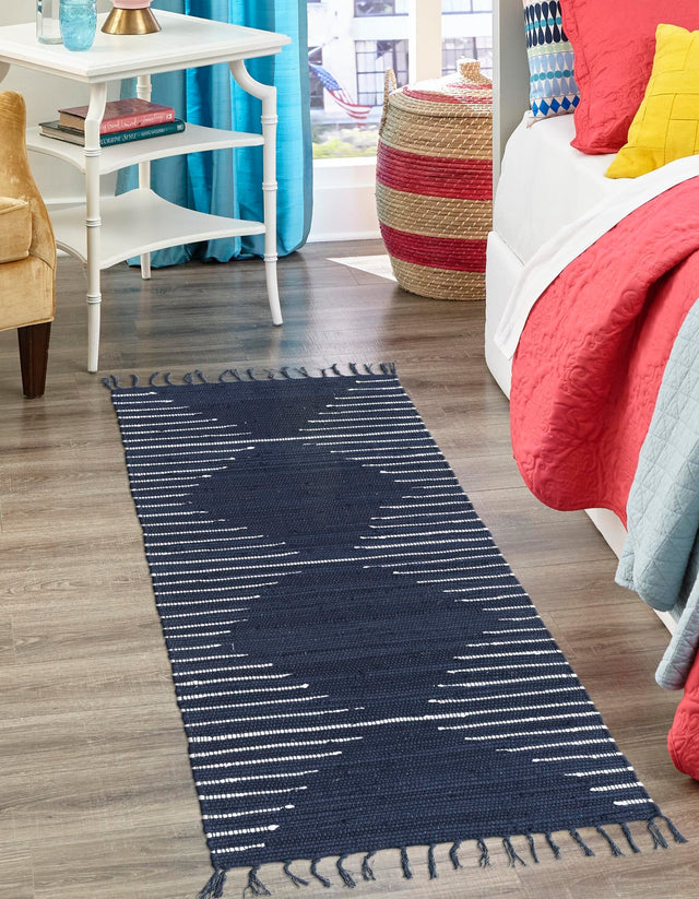 Navy Blue 2' 2 x 6' 1 Chindi Cotton Runner Area Rug Interior Design Home Decor Carpet Mat for Sale at Rug Engine