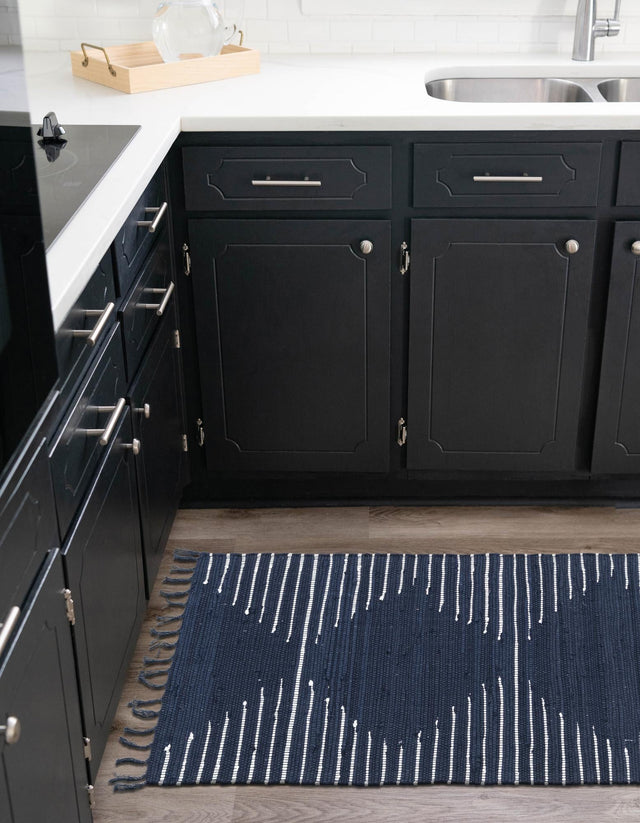 Navy Blue 2' x 8' Chindi Cotton Runner Area Rug Interior Design Home Decor Carpet Mat for Sale at Rug Engine