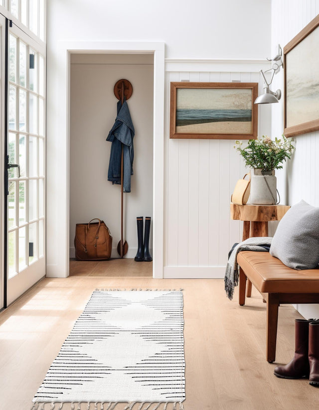 White 2' 7 x 13' 1 Chindi Cotton Runner Area Rug Interior Design Home Decor Carpet Mat for Sale at Rug Engine