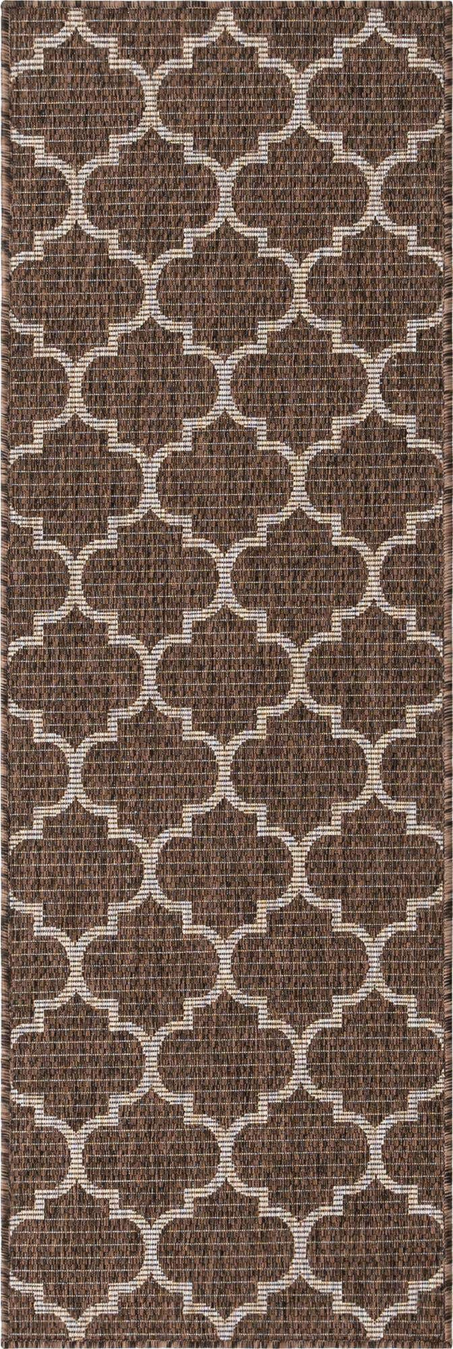 Brown 2' x 6' 1 Outdoor Trellis Runner Area Rug Weather Resistant for Patio, Deck, Terrace, Balcony, Porch Geometric Design Water Safe Outside Carpet for Sale at Rug Engine