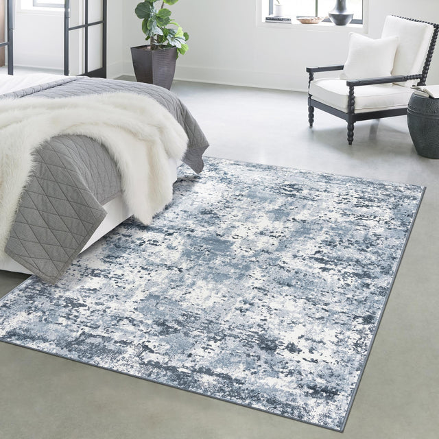 Vintage Blue 7' 1 x 10' Eos Rectangle Area Rug 100% Polypropylene Stain Resistant Carpet With Cotton Backing Marbled Design for Living, Dining Room, Office for Sale at Rug Engine