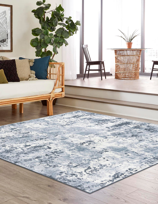Vintage Blue 4' 1 x 4' 1 Eos Square Area Rug 100% Polypropylene Stain Resistant Carpet With Cotton Backing Marbled Design for Living, Dining Room, Office for Sale at Rug Engine