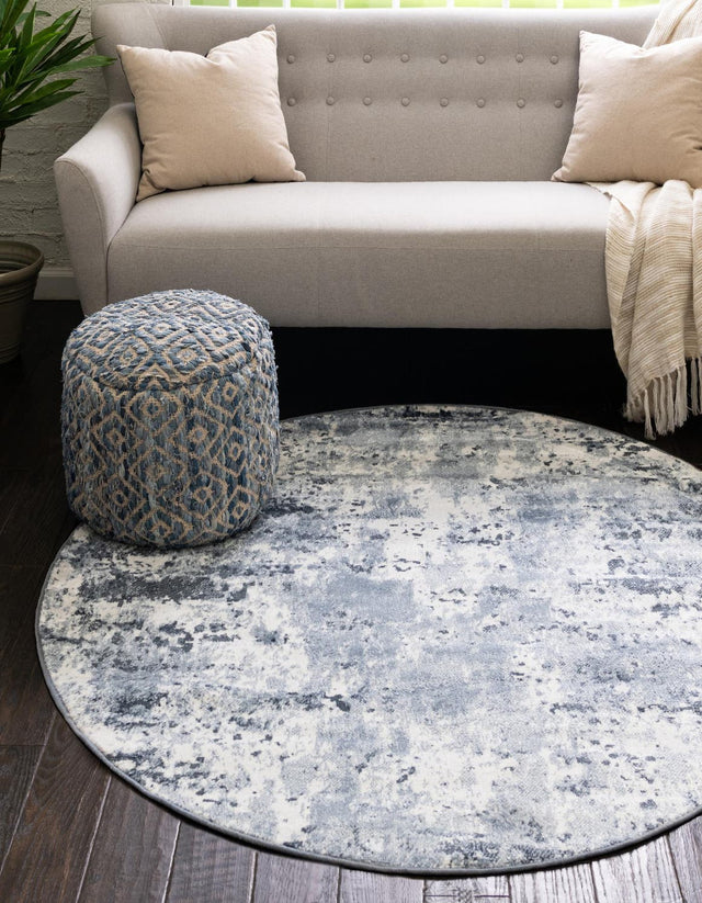 Vintage Blue 7' x 7' Eos Round Area Rug 100% Polypropylene Stain Resistant Carpet With Cotton Backing Marbled Design for Living, Dining Room, Office for Sale at Rug Engine