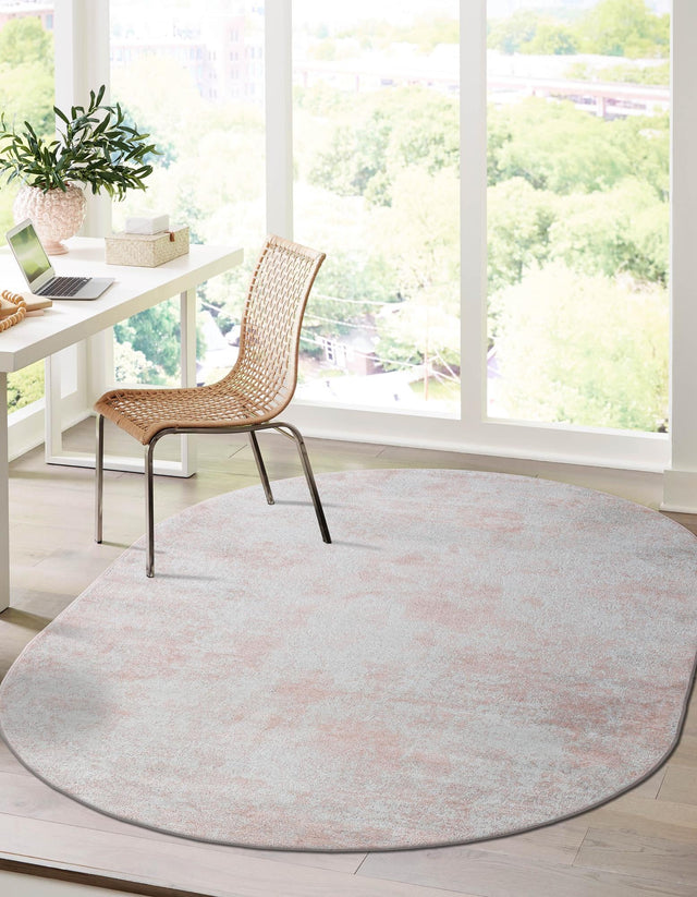 Carnation Pink 4' 1 x 6' 1 Eos Oval Area Rug 100% Polypropylene Stain Resistant Carpet With Cotton Backing Marbled Design for Living, Dining Room, Office for Sale at Rug Engine