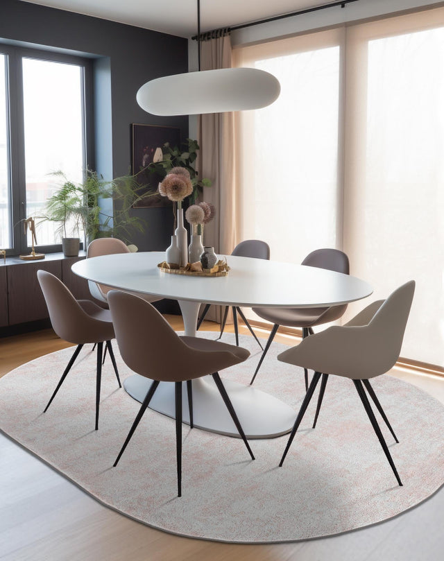 Carnation Pink 4' 1 x 6' 1 Eos Oval Area Rug 100% Polypropylene Stain Resistant Carpet With Cotton Backing Marbled Design for Living, Dining Room, Office for Sale at Rug Engine