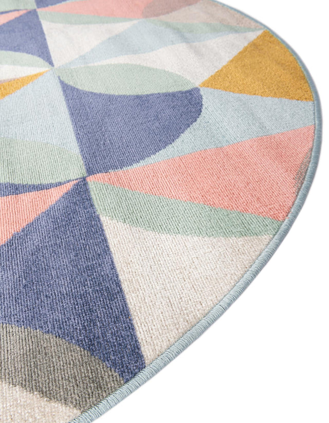 Multicolor 3' 3 x 3' 3 Lotus Round Area Rug 100% Polypropylene Modern Contemporary Colorful Carpet Easy Clean for Living Room, Kitchen, Dining, Office for Sale at Rug Engine