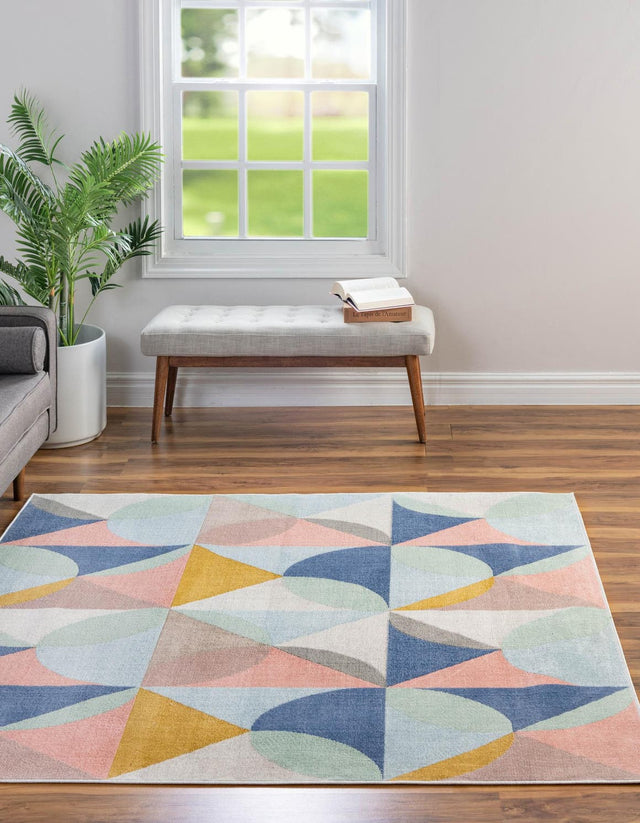 Multicolor 6' x 6' Lotus Square Area Rug 100% Polypropylene Modern Contemporary Colorful Carpet Easy Clean for Living Room, Kitchen, Dining, Office for Sale at Rug Engine