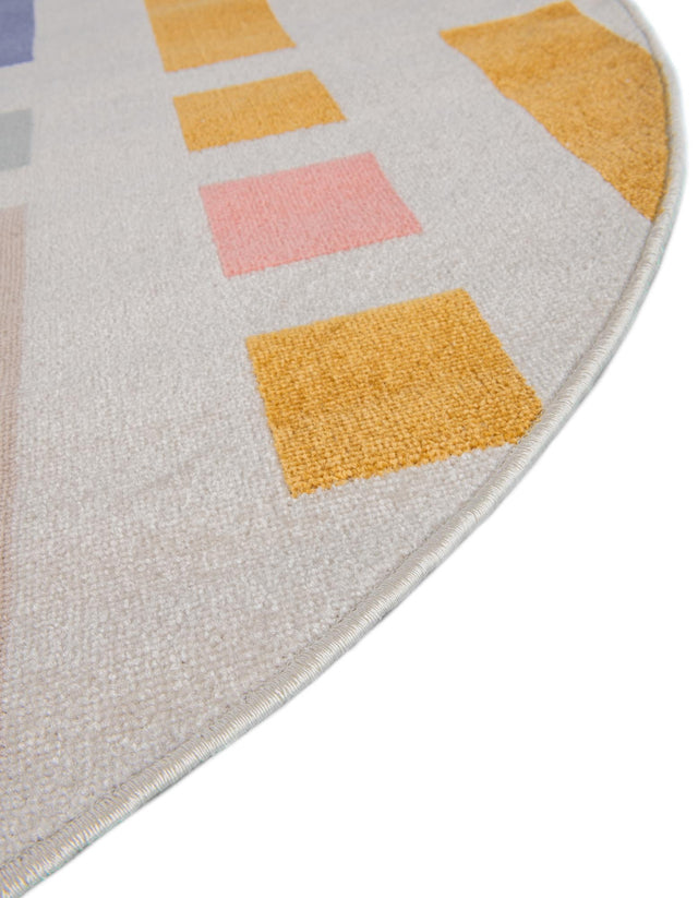 Multicolor 5' x 5' Lotus Round Area Rug 100% Polypropylene Modern Contemporary Colorful Carpet Easy Clean for Living Room, Kitchen, Dining, Office for Sale at Rug Engine