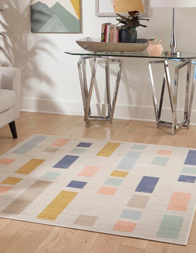 Multicolor 5' x 5' Lotus Square Area Rug 100% Polypropylene Modern Contemporary Colorful Carpet Easy Clean for Living Room, Kitchen, Dining, Office for Sale at Rug Engine