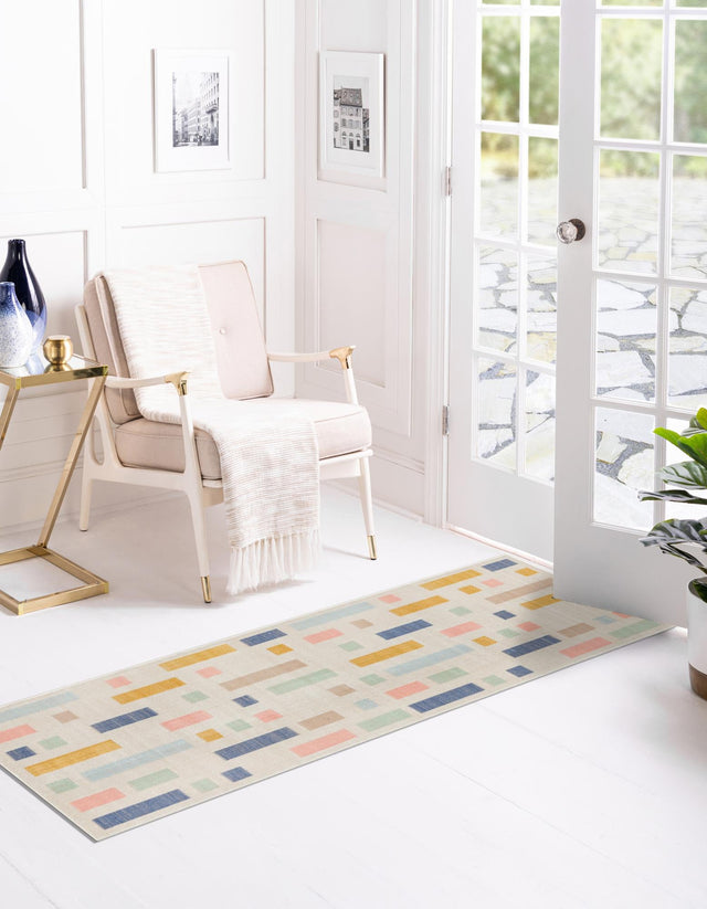 Multicolor 2' x 6' Lotus Runner Area Rug 100% Polypropylene Modern Contemporary Colorful Carpet Easy Clean for Living Room, Kitchen, Dining, Office for Sale at Rug Engine
