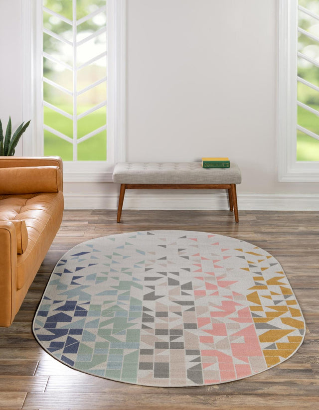 Multicolor 5' x 8' Lotus Oval Area Rug 100% Polypropylene Modern Contemporary Colorful Carpet Easy Clean for Living Room, Kitchen, Dining, Office for Sale at Rug Engine