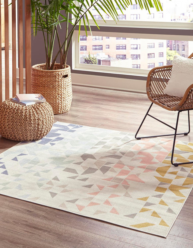 Multicolor 5' x 5' Lotus Square Area Rug 100% Polypropylene Modern Contemporary Colorful Carpet Easy Clean for Living Room, Kitchen, Dining, Office for Sale at Rug Engine