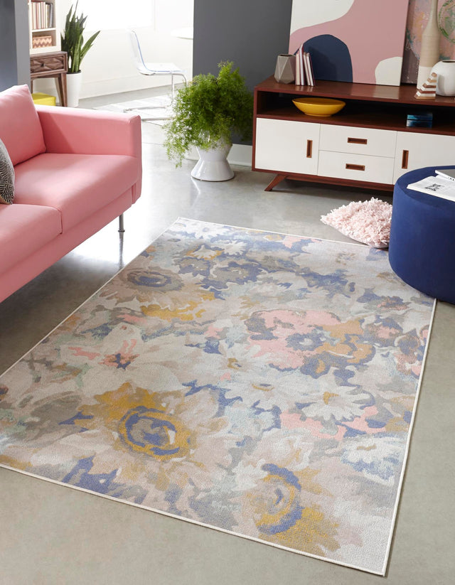Multicolor 1' 4 x 1' 4 Lotus Sample Area Rug 100% Polypropylene Modern Contemporary Colorful Carpet Easy Clean for Living Room, Kitchen, Dining, Office for Sale at Rug Engine