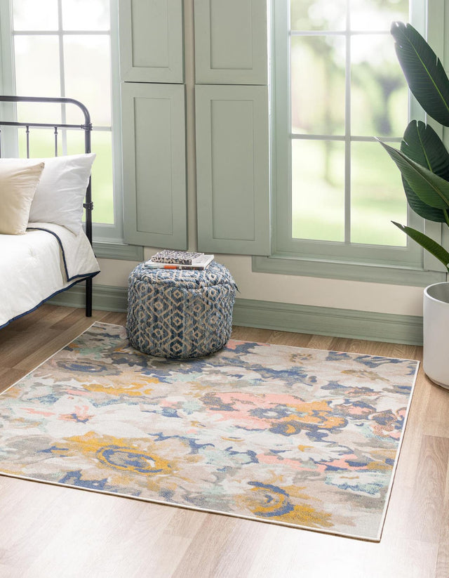 Multicolor 6' x 6' Lotus Square Area Rug 100% Polypropylene Modern Contemporary Colorful Carpet Easy Clean for Living Room, Kitchen, Dining, Office for Sale at Rug Engine