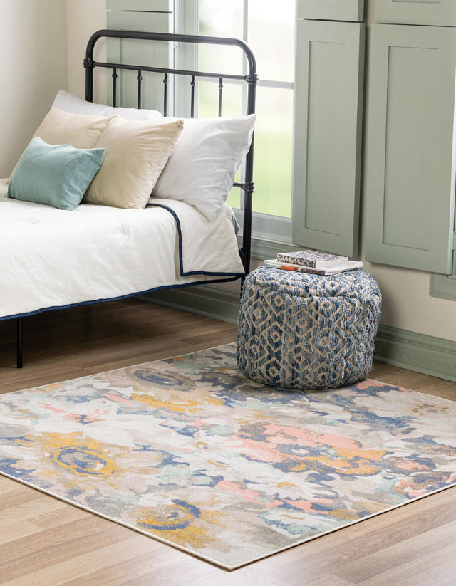 Multicolor 6' x 6' Lotus Square Area Rug 100% Polypropylene Modern Contemporary Colorful Carpet Easy Clean for Living Room, Kitchen, Dining, Office for Sale at Rug Engine