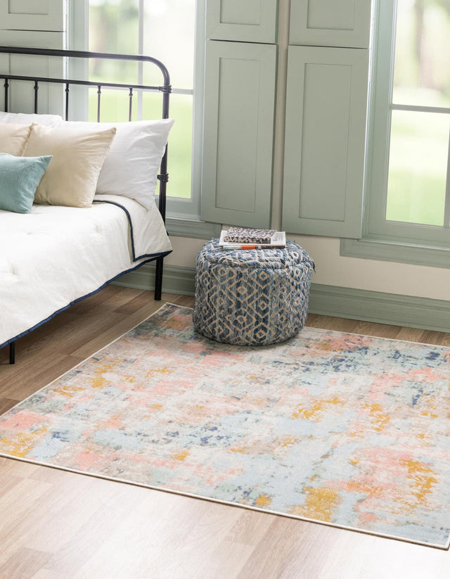 Multicolor 8' x 8' Lotus Square Area Rug 100% Polypropylene Modern Contemporary Colorful Carpet Easy Clean for Living Room, Kitchen, Dining, Office for Sale at Rug Engine