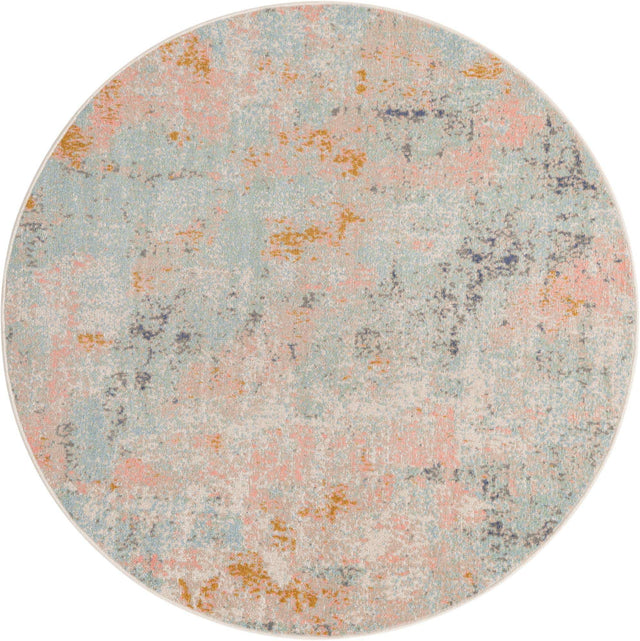 Multicolor 5' x 5' Lotus Round Area Rug 100% Polypropylene Modern Contemporary Colorful Carpet Easy Clean for Living Room, Kitchen, Dining, Office for Sale at Rug Engine