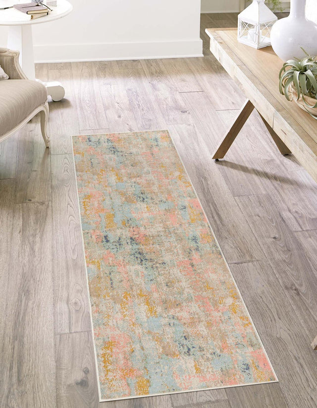 Multicolor 2' x 10' Lotus Runner Area Rug 100% Polypropylene Modern Contemporary Colorful Carpet Easy Clean for Living Room, Kitchen, Dining, Office for Sale at Rug Engine