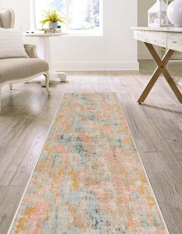 Multicolor 2' x 10' Lotus Runner Area Rug 100% Polypropylene Modern Contemporary Colorful Carpet Easy Clean for Living Room, Kitchen, Dining, Office for Sale at Rug Engine