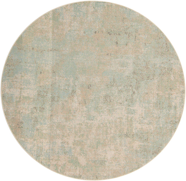 Teal 7' x 7' Lotus Round Area Rug 100% Polypropylene Modern Contemporary Colorful Carpet Easy Clean for Living Room, Kitchen, Dining, Office for Sale at Rug Engine