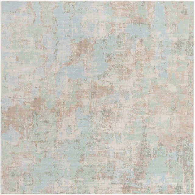 Teal 6' x 6' Lotus Square Area Rug 100% Polypropylene Modern Contemporary Colorful Carpet Easy Clean for Living Room, Kitchen, Dining, Office for Sale at Rug Engine