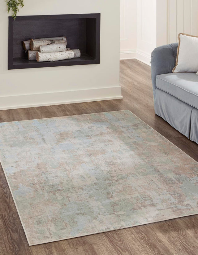 Teal 4' x 6' Lotus Rectangle Area Rug 100% Polypropylene Modern Contemporary Colorful Carpet Easy Clean for Living Room, Kitchen, Dining, Office for Sale at Rug Engine