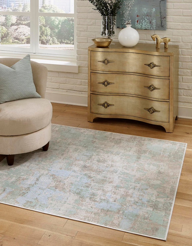 Teal 7' 10 x 7' 10 Lotus Square Area Rug 100% Polypropylene Modern Contemporary Colorful Carpet Easy Clean for Living Room, Kitchen, Dining, Office for Sale at Rug Engine