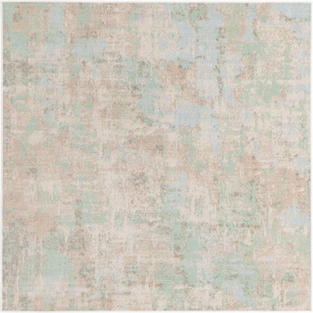 Teal 5' x 5' Lotus Square Area Rug 100% Polypropylene Modern Contemporary Colorful Carpet Easy Clean for Living Room, Kitchen, Dining, Office for Sale at Rug Engine