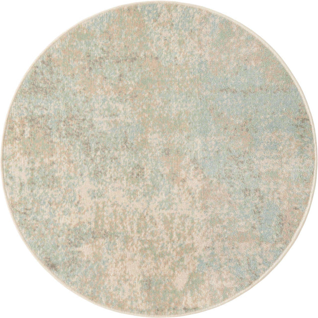 Teal 3' 3 x 3' 3 Lotus Round Area Rug 100% Polypropylene Modern Contemporary Colorful Carpet Easy Clean for Living Room, Kitchen, Dining, Office for Sale at Rug Engine