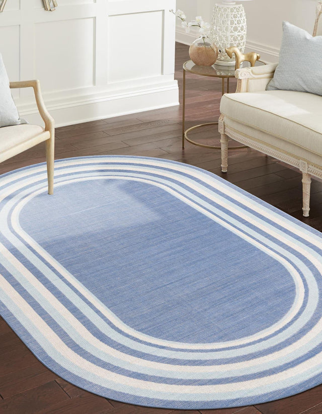 Blue 8' x 10' Lotus Oval Area Rug 100% Polypropylene Modern Contemporary Colorful Carpet Easy Clean for Living Room, Kitchen, Dining, Office for Sale at Rug Engine