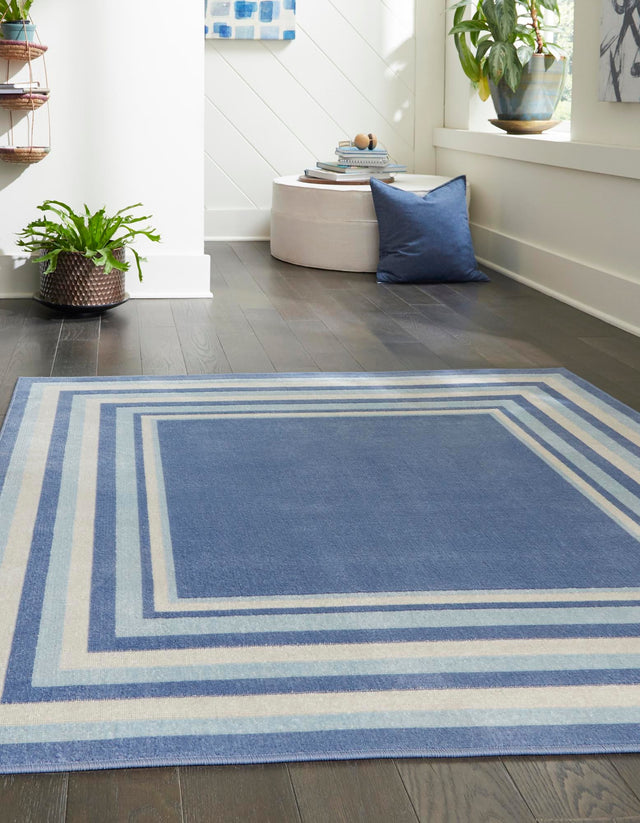 Blue 8' x 8' Lotus Square Area Rug 100% Polypropylene Modern Contemporary Colorful Carpet Easy Clean for Living Room, Kitchen, Dining, Office for Sale at Rug Engine