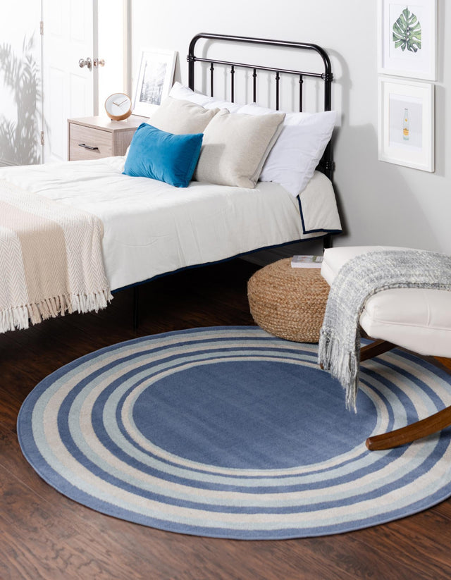 Blue 3' 3 x 3' 3 Lotus Round Area Rug 100% Polypropylene Modern Contemporary Colorful Carpet Easy Clean for Living Room, Kitchen, Dining, Office for Sale at Rug Engine