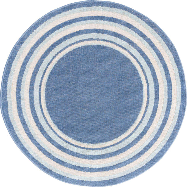 Blue 3' 3 x 3' 3 Lotus Round Area Rug 100% Polypropylene Modern Contemporary Colorful Carpet Easy Clean for Living Room, Kitchen, Dining, Office for Sale at Rug Engine
