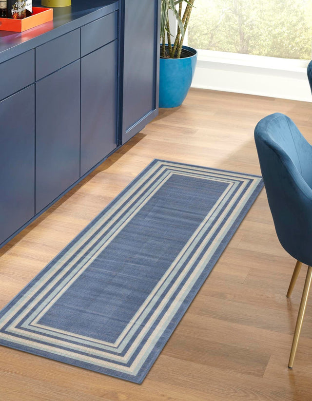 Blue 2' x 8' Lotus Runner Area Rug 100% Polypropylene Modern Contemporary Colorful Carpet Easy Clean for Living Room, Kitchen, Dining, Office for Sale at Rug Engine