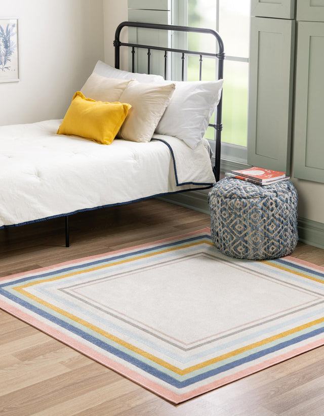 Multicolor 8' x 8' Lotus Square Area Rug 100% Polypropylene Modern Contemporary Colorful Carpet Easy Clean for Living Room, Kitchen, Dining, Office for Sale at Rug Engine