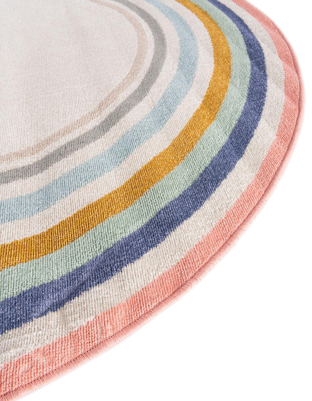 Multicolor 5' 3 x 5' 3 Lotus Round Area Rug 100% Polypropylene Modern Contemporary Colorful Carpet Easy Clean for Living Room, Kitchen, Dining, Office for Sale at Rug Engine