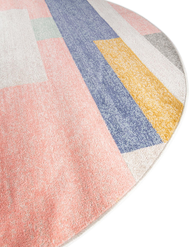 Multicolor 3' 3 x 3' 3 Lotus Round Area Rug 100% Polypropylene Modern Contemporary Colorful Carpet Easy Clean for Living Room, Kitchen, Dining, Office for Sale at Rug Engine