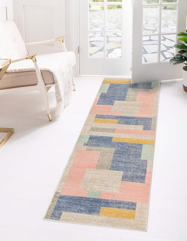 Multicolor 2' x 10' Lotus Runner Area Rug 100% Polypropylene Modern Contemporary Colorful Carpet Easy Clean for Living Room, Kitchen, Dining, Office for Sale at Rug Engine