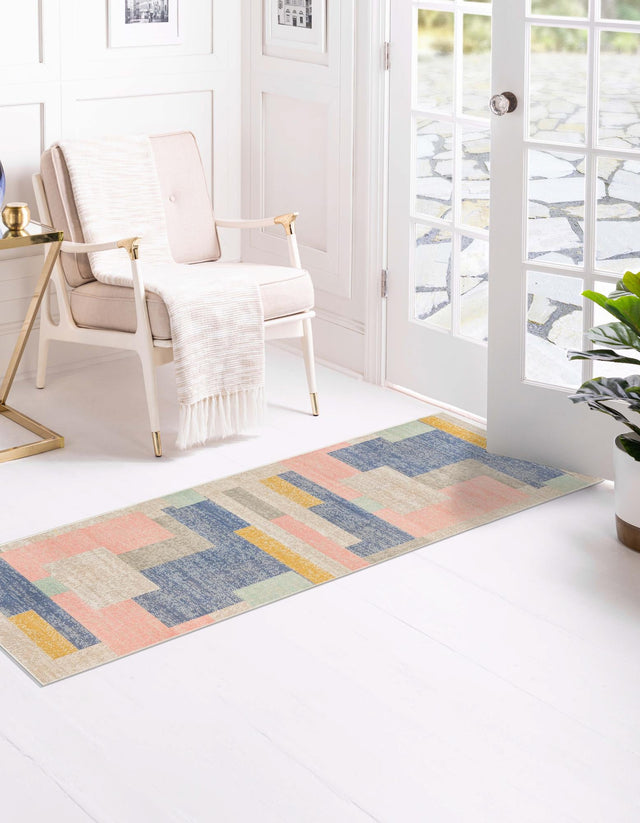 Multicolor 2' x 10' Lotus Runner Area Rug 100% Polypropylene Modern Contemporary Colorful Carpet Easy Clean for Living Room, Kitchen, Dining, Office for Sale at Rug Engine