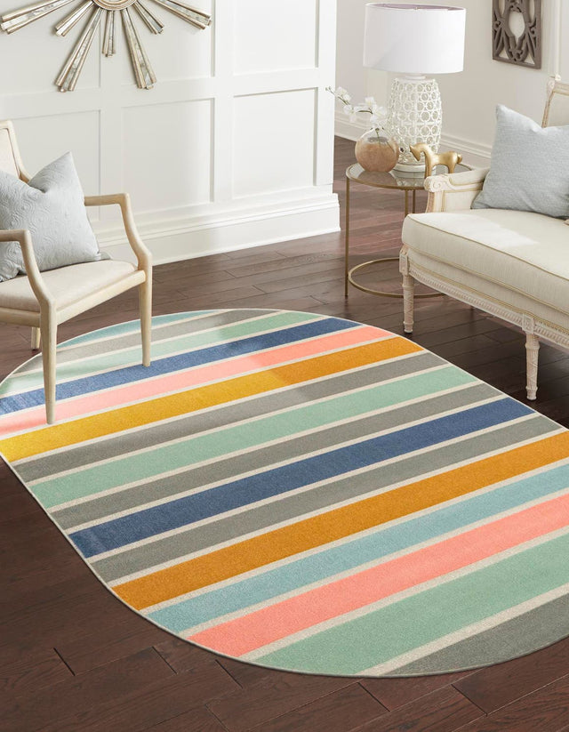 Multicolor 5' x 8' Lotus Oval Area Rug 100% Polypropylene Modern Contemporary Colorful Carpet Easy Clean for Living Room, Kitchen, Dining, Office for Sale at Rug Engine