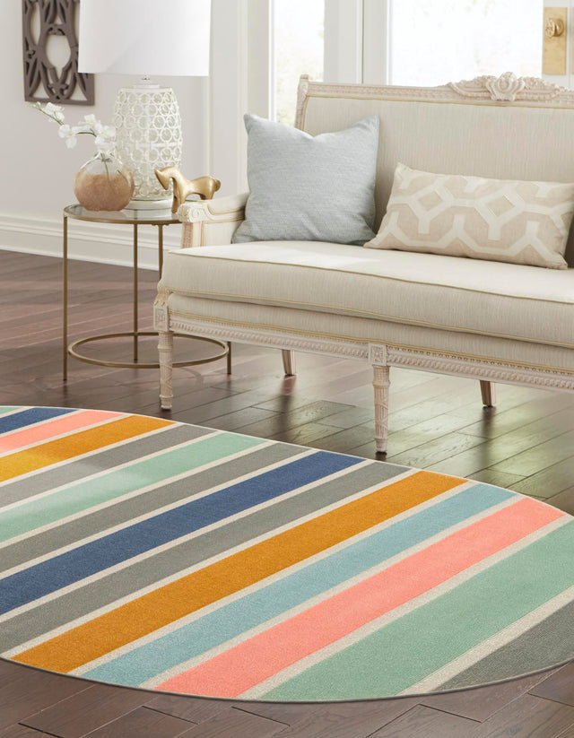 Multicolor 5' x 8' Lotus Oval Area Rug 100% Polypropylene Modern Contemporary Colorful Carpet Easy Clean for Living Room, Kitchen, Dining, Office for Sale at Rug Engine