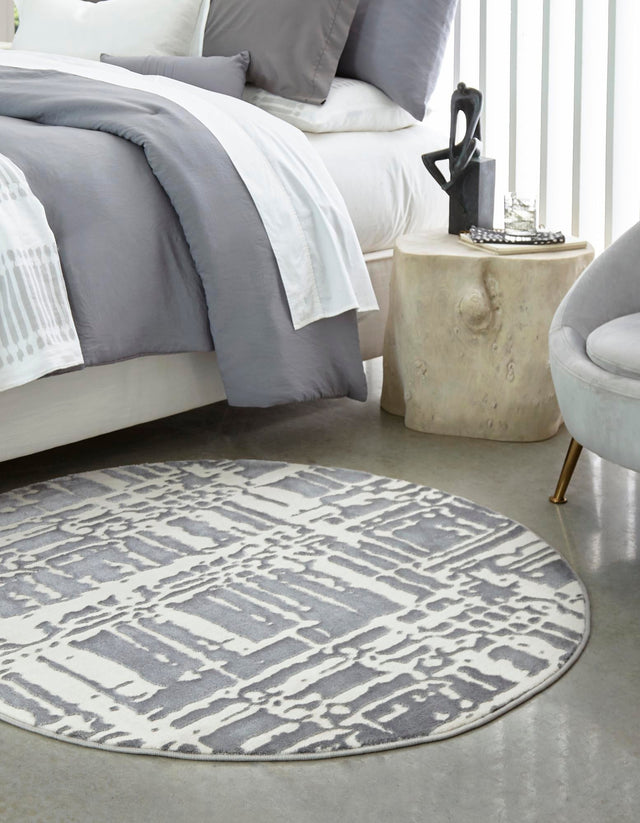 Gray 4' x 4' Vince Camuto Round Area Rug Durable Easy Clean Modern Carpet for Unique Home Interior Decorating for Sale at Rug Engine