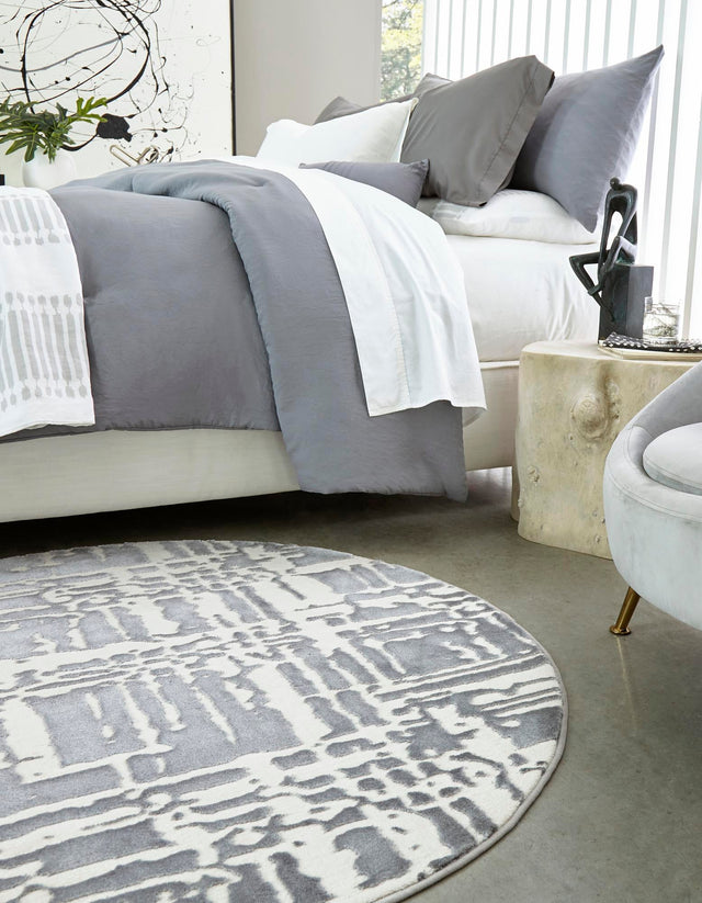 Gray 4' x 4' Vince Camuto Round Area Rug Durable Easy Clean Modern Carpet for Unique Home Interior Decorating for Sale at Rug Engine