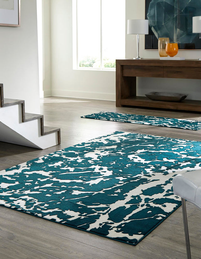 Teal 7' 10 x 10' Vince Camuto Rectangle Area Rug Durable Easy Clean Modern Carpet for Unique Home Interior Decorating for Sale at Rug Engine