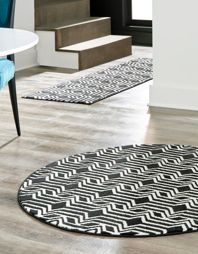 Black 4' x 4' Vince Camuto Round Area Rug Durable Easy Clean Modern Carpet for Unique Home Interior Decorating for Sale at Rug Engine