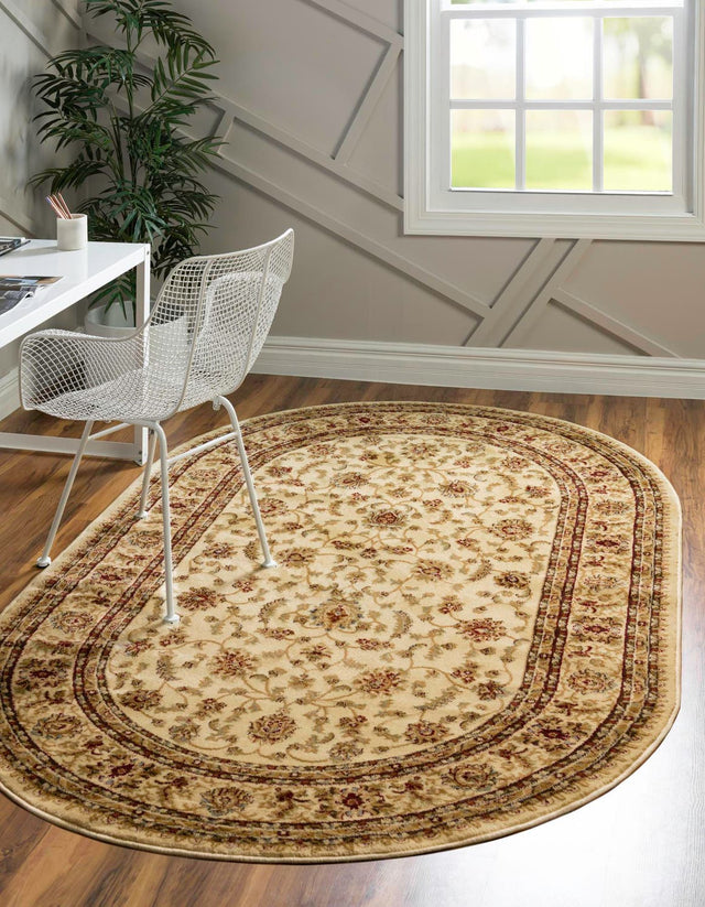 Cream 5' 3 x 8' Voyage Oval Area Rug